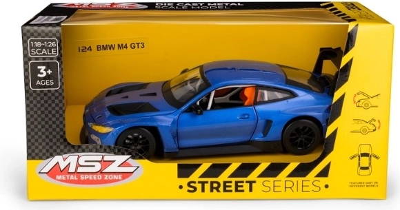 Model auto metalic albastru MSZ BMW M4 GT3 la scara 1:24