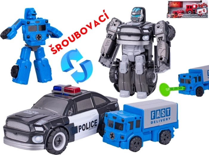 Mașini de salvare transformabile în roboți – poliție și pompieri, set 2 buc
