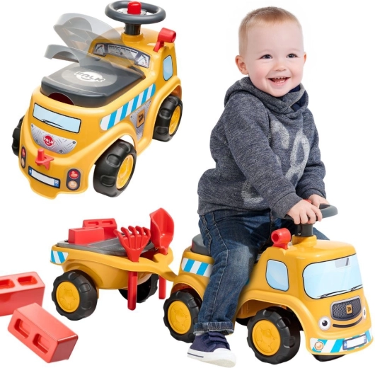 Mașinuță de împins Falk JCB camion de construcții cu remorcă și accesorii