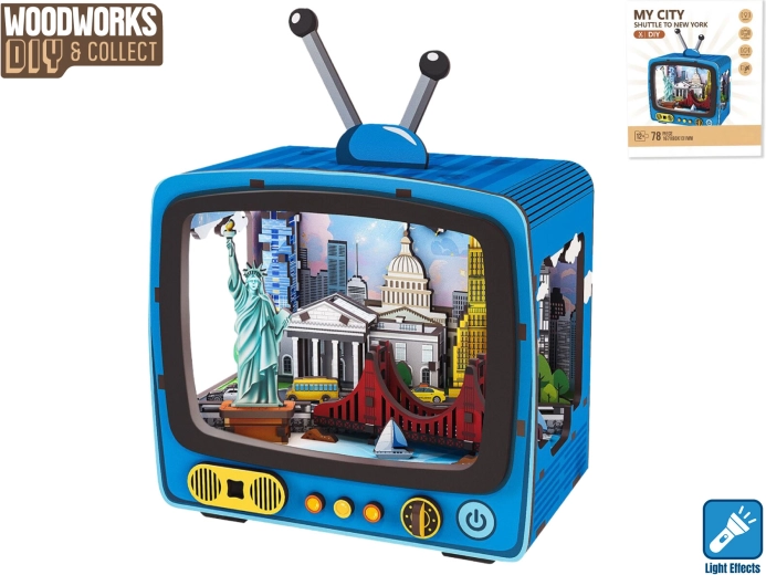 Set de construcție din lemn Woodworks New York cu iluminare
