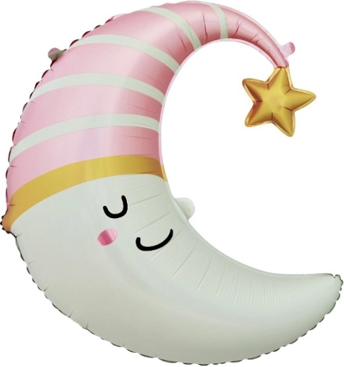 Balon folie în formă de Lună cu căciuliță roz 56 × 68 cm