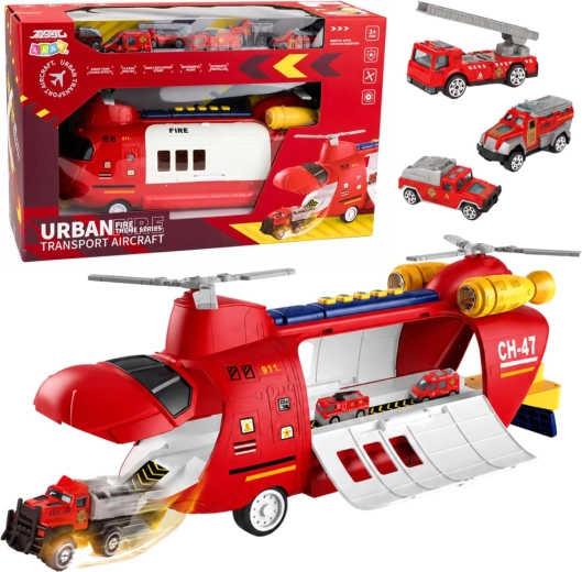 Elicopter de transport pentru pompieri cu vehicule, lumini și sunete