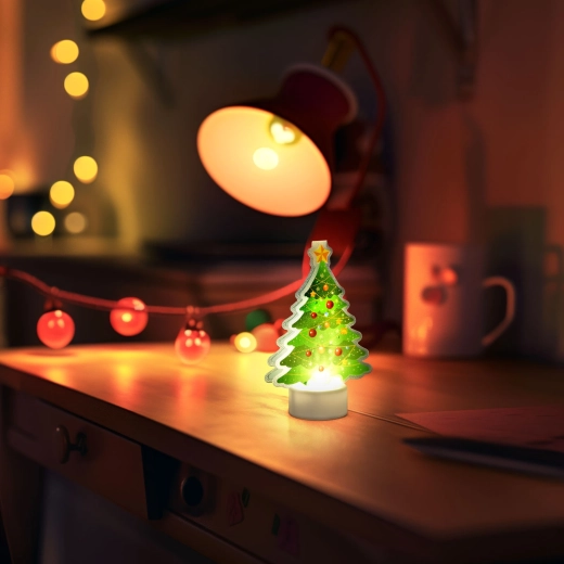 Decorațiune LED de Crăciun în formă de brad, cu lumină albă caldă, alimentată cu baterii