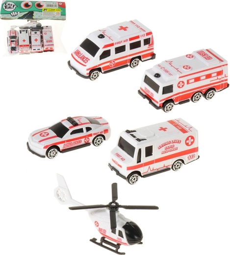 Adar vehicule de salvare – set prim ajutor 5 buc (4 mașinuțe + elicopter)