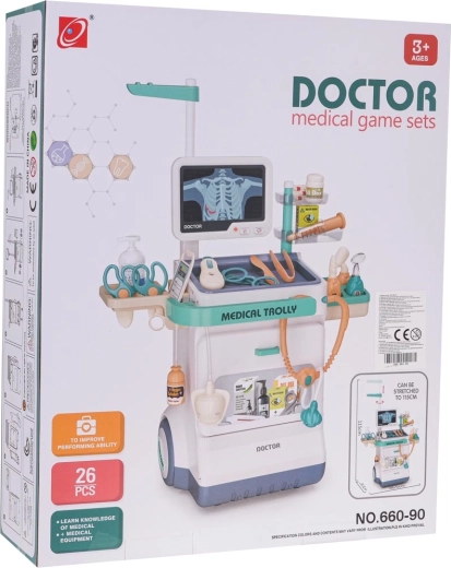 Cărucior medical pentru copii cu EKG și accesorii, albastru