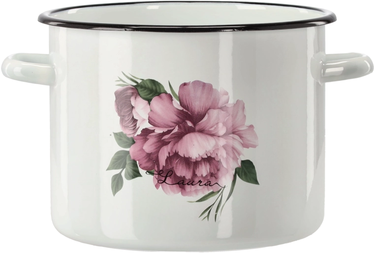 Oală emailată 5,5 l, 22 cm, albă Bujor Laura