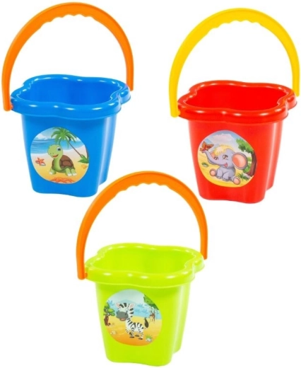 Găletușă din plastic pentru copii, în formă de floricică, cu imagine cu animăluț - 1 bucată