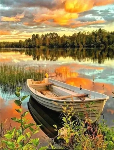 Pictură cu diamante barcă pe lac 30 × 40 cm