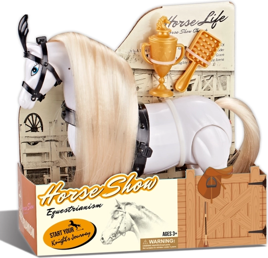 Cal alb de echitație cu sunete și accesorii – spectacol ecvestru