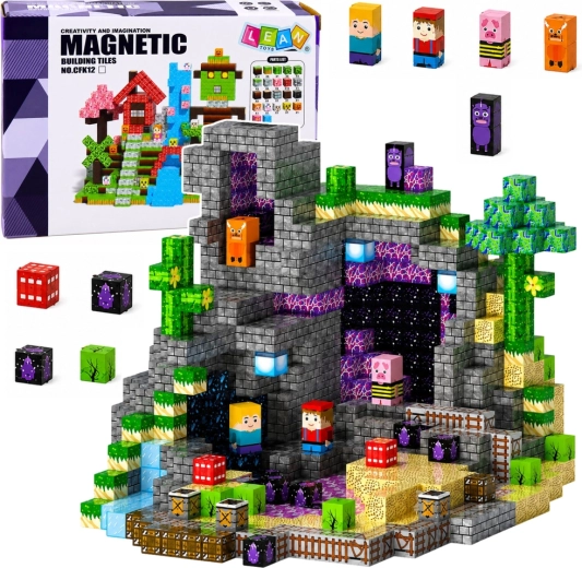 Set de construcție magnetic cu pixeli – cuburi magnetice 100 de piese
