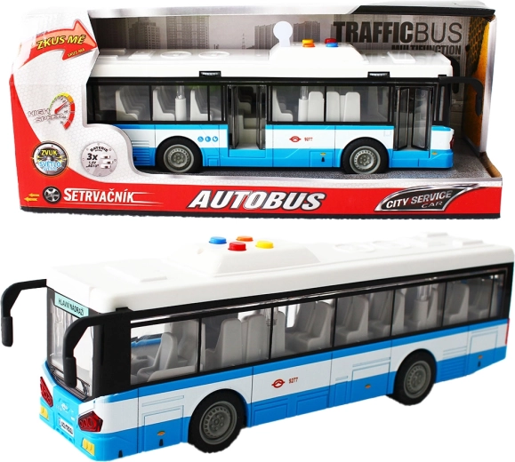 Autobuz urban cu mecanism inerțial cu lumină și sunet – albastru