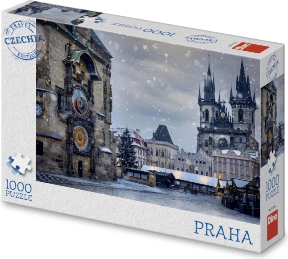 Puzzle Dino ediția turistică Cehia: orloj de iarnă, 1000 de piese
