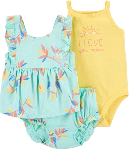 Set Carter's din 3 piese: body cu bretele, maiou și chiloței Blue Floral pentru fetiță (9 luni)