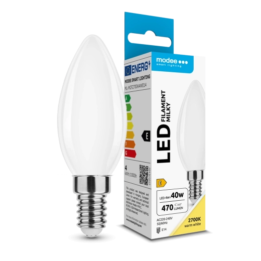 Bec LED Modee Filament Milky Candle C35 4 W E14, 430 lm, alb cald