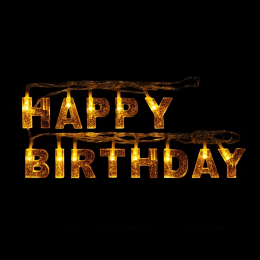 Ghirlandă luminoasă LED pentru aniversări Happy Birthday, 13 LED-uri, 2 m