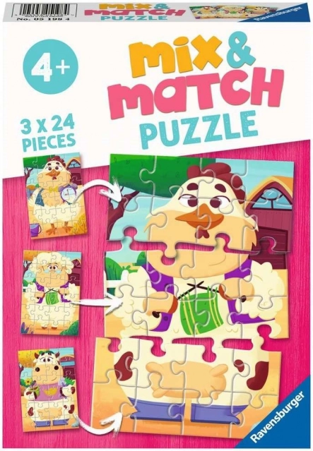 Ravensburger puzzle Mix & Match: prietenii mei de la fermă 3×24 piese
