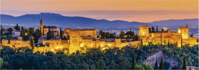 Puzzle panoramic Apus de soare Alhambra, Granada 1000 de piese