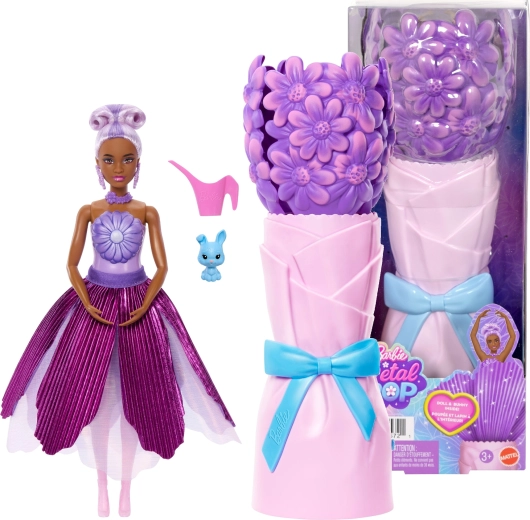 barbie petal pop surpriză florală cu margaretă violet + accesorii