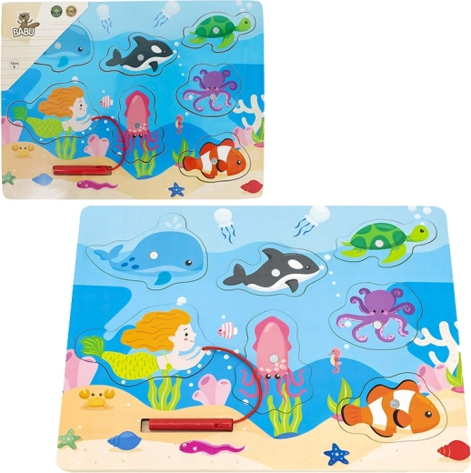 Babu puzzle din lemn cu undiță magnetică lumea mării
