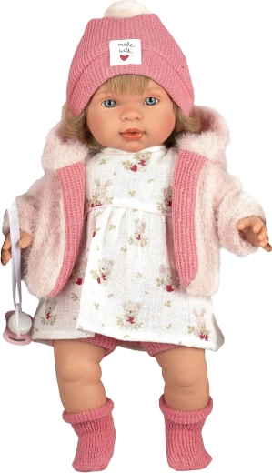 Llorens Carla – păpușă realistă care vorbește și plânge, cu corp moale, 42 cm
