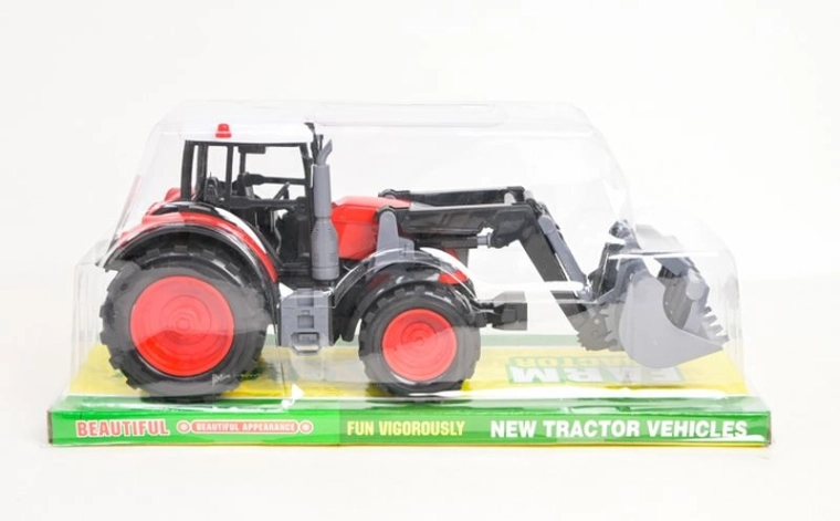 Tractor roșu cu cupă frontală