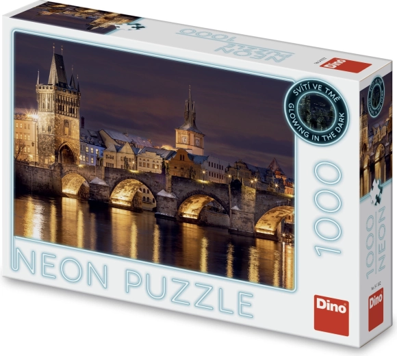 Puzzle Podul Carol noaptea neon 1000 de piese