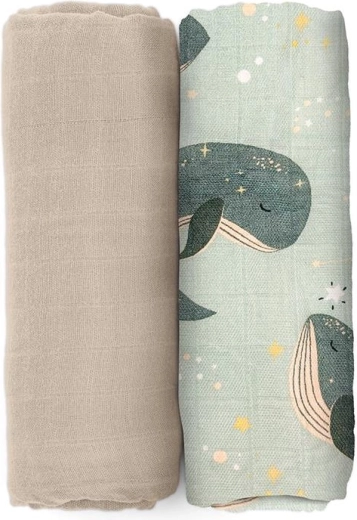 Petite&Mars pături de înfășat din muselină de bambus Misty whale song 120 × 120 cm (2 buc.)