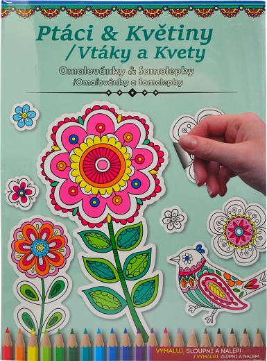Cărți de colorat și autocolante – păsări și flori