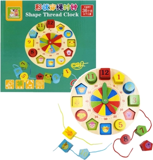 ceas din lemn cu înșirare și sortare de forme