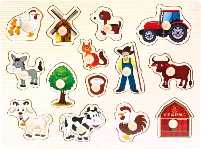 Bino puzzle din lemn fermă 14 piese