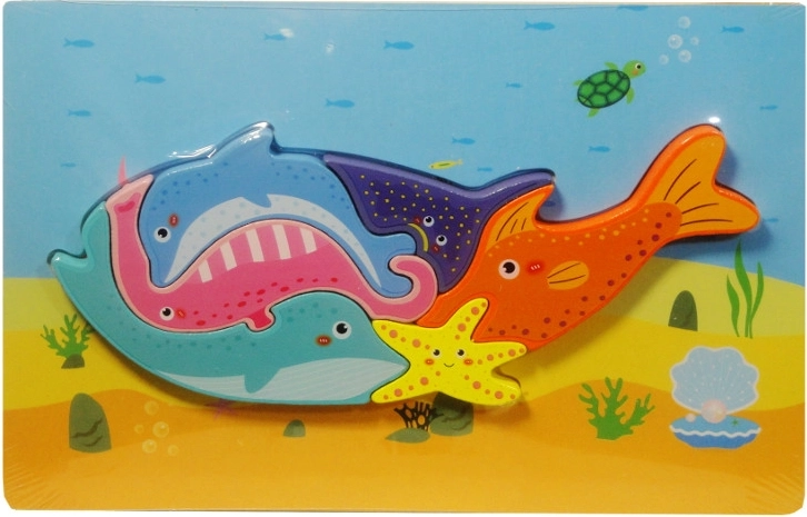 Puzzle din lemn cu balenă – animalele mării pentru copii