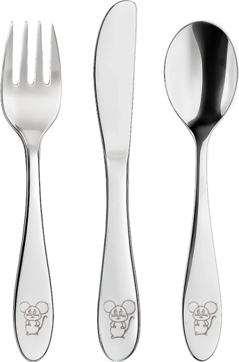 Tacâm din inox pentru copii Șoricel – 3 piese