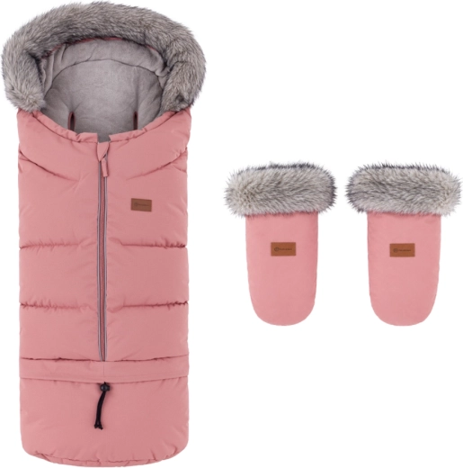 Petite&Mars set de iarnă sac pentru cărucior Arctic 4v1 + mănuși pentru cărucior Fjora old rose