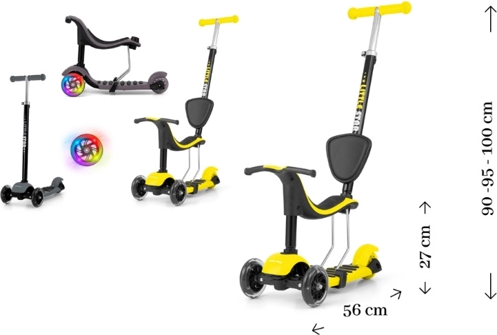 Little Star trotinetă pentru copii 3în1 galben-negru cu șezut