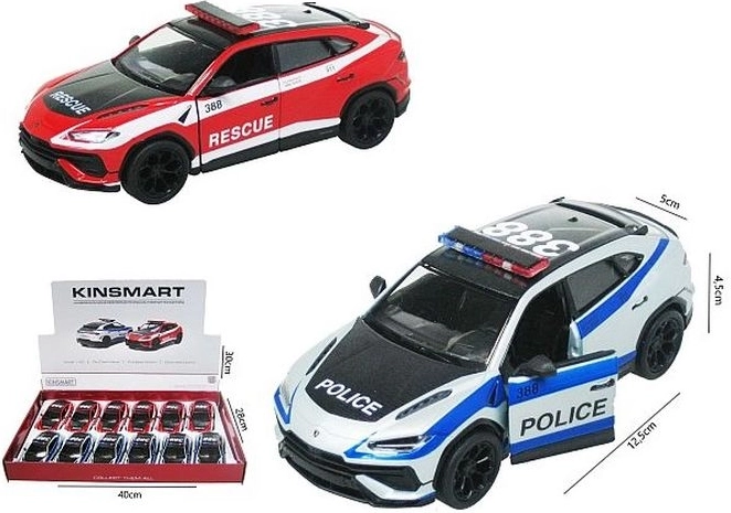 Lamborghini Urus mașină de poliție sau de intervenție (salvare/ambulanță) cu propulsie pull-back - 1 bucată