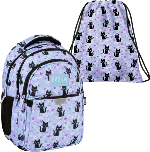 Set școlar avantajos BackUP Magic Cats 2v1 – ghiozdan și sac