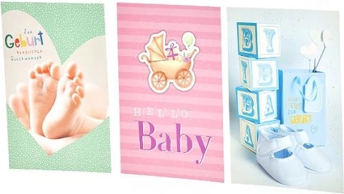 Felicitare pentru nașterea copilului, assort de motive 11,5 × 17,5 cm - 1 bucată