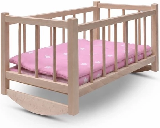 Pătuț din lemn tip leagăn pentru păpuși Baby Mix stars pink - 1 bucată
