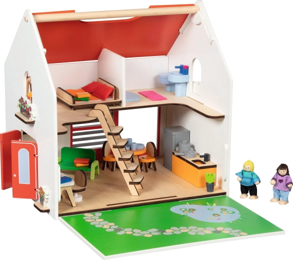 Căsuță portabilă din lemn pentru păpuși Eco House cu accesorii