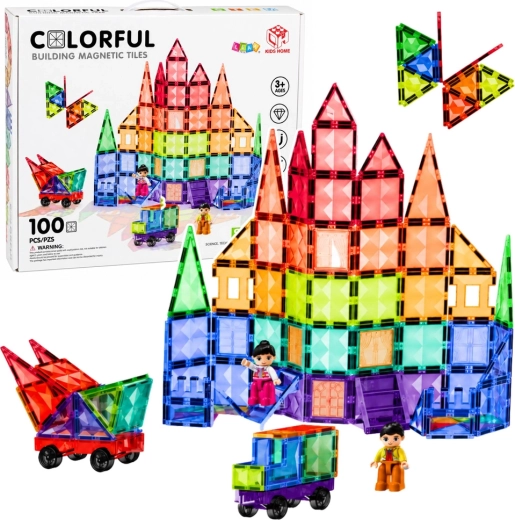 Cărămizi magnetice de construcție 3D – panouri colorate STEM 100 piese