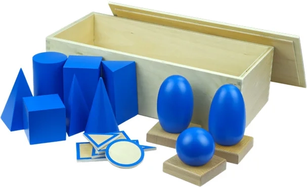 Moyo Montessori corpuri geometrice cu suporturi și cutie