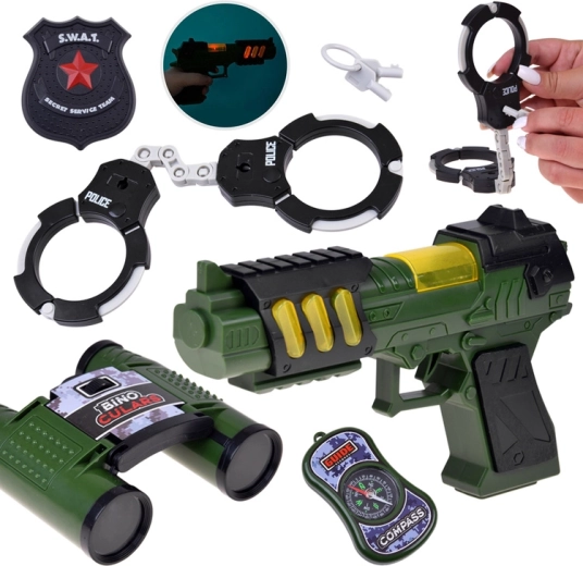 Set pentru micul polițist SWAT cu pistol cu lumină și sunet, binoclu și cătușe