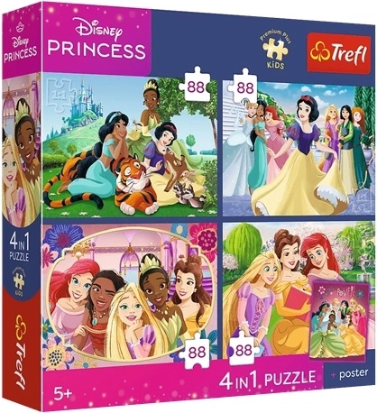 Trefl Disney Princess puzzle 4în1 Prințese romantice 4×88 piese