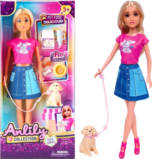 Păpușă cu cățel pe lesă