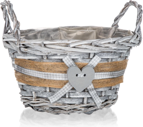 Coș rotund din nuiele cu mânere GRIS 19 × 11 cm