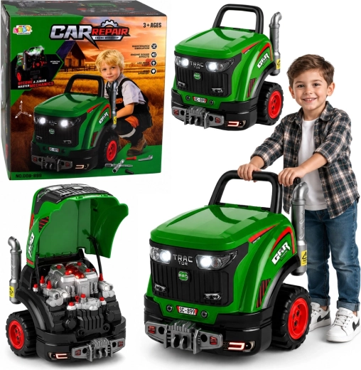 Tractorul micuțului mecanic de înșurubat cu lumini, sunete și abur
