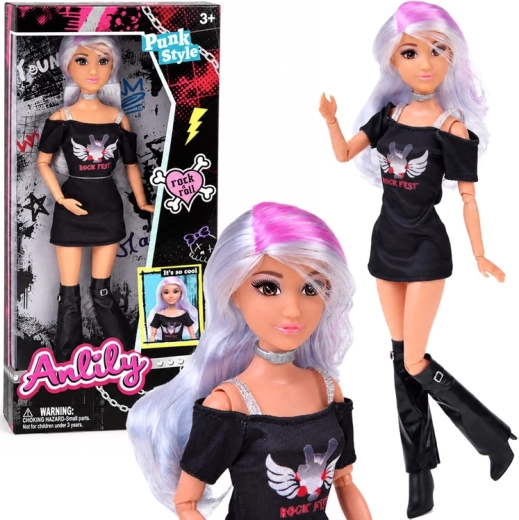 Păpușă Anlily punk rock cu păr argintiu