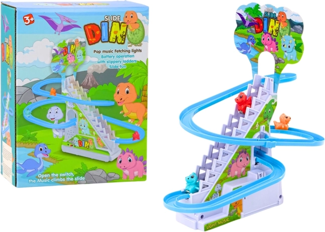 pistă distractivă cu dinozauri cu trepte, lumini și sunete