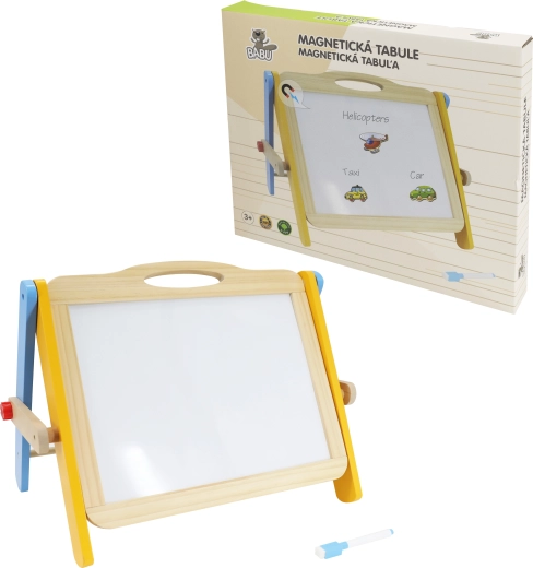 Babu tablă magnetică din lemn, cu două fețe, cu accesorii
