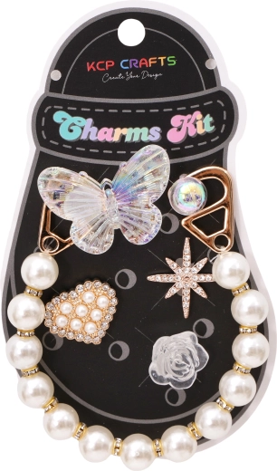 Set de accesorii decorative pentru papuci – lanț cu perle și fluture